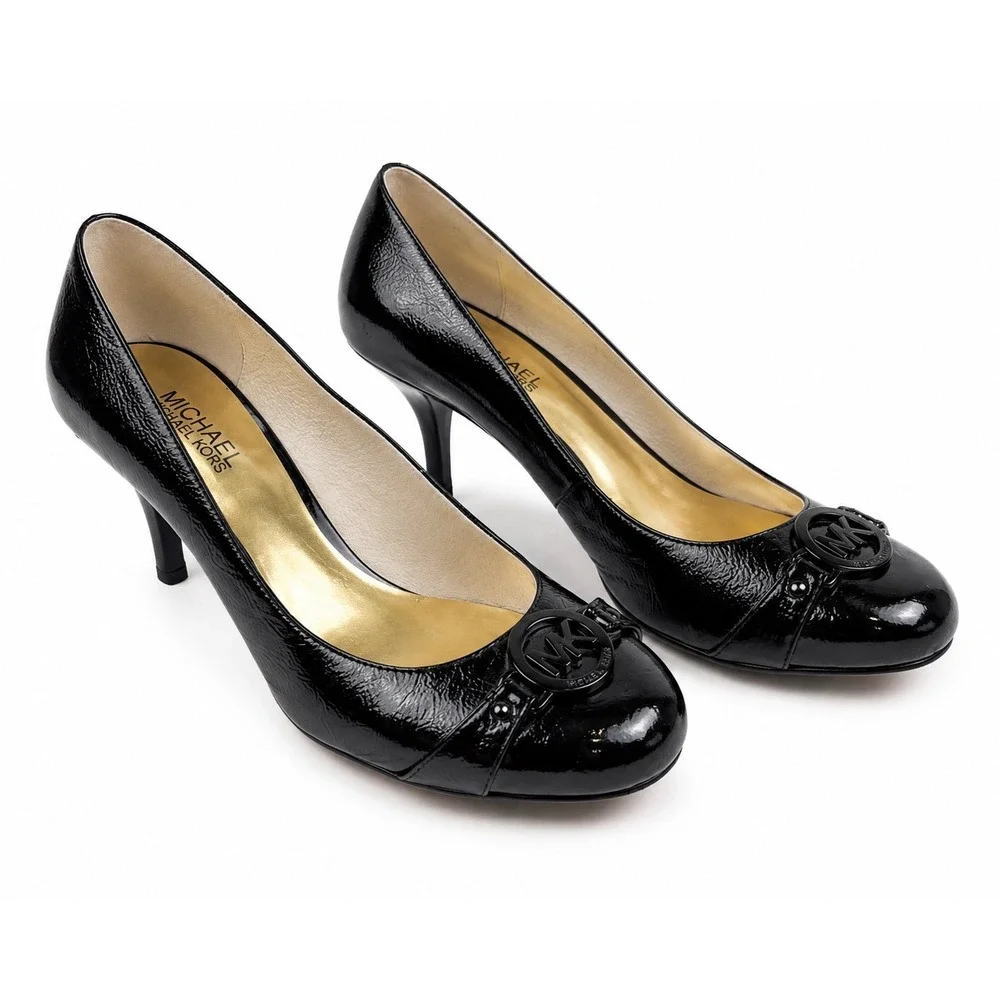 Michael Kors Vintage Y2K Black Patent Leather Logo Heels Women's Size 9M